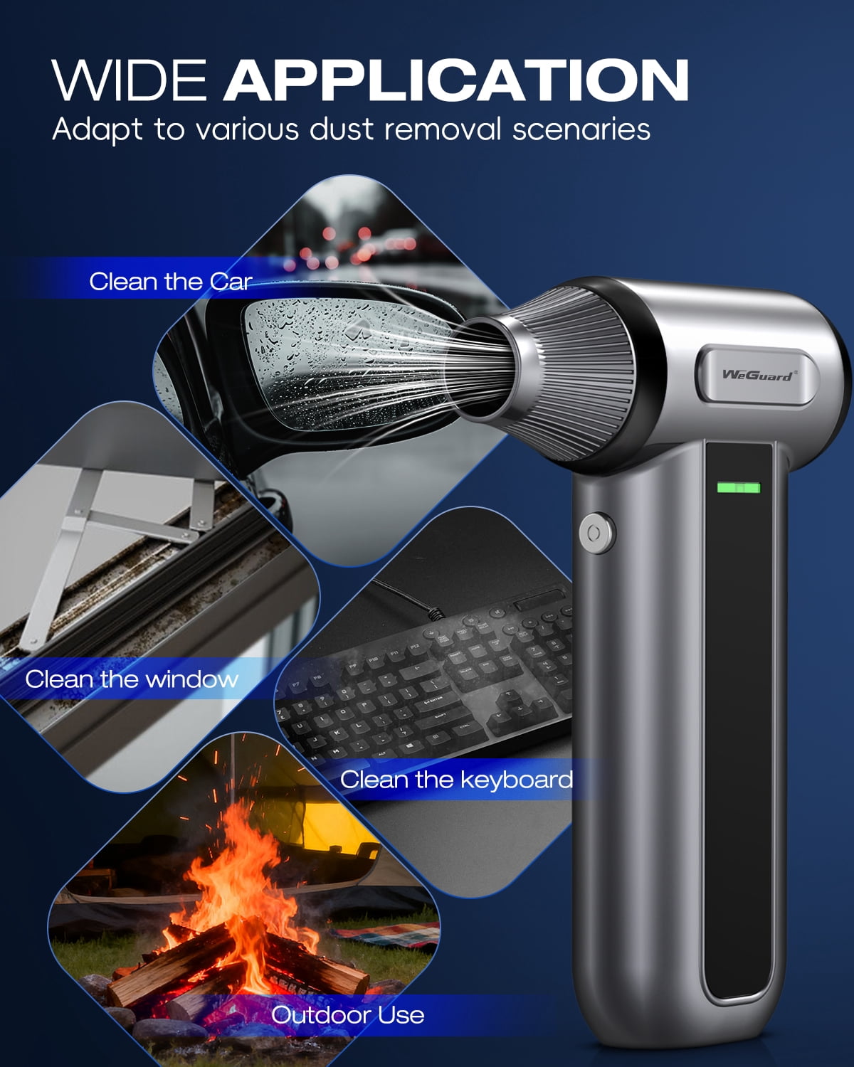 Weguard W22 Electric Air Duster, 180000RPM Super Power Cordless Air Duster, Rechargeable Brushless Motor Durable Blower, 3-Gear Adjustable Dust Blower for Computer,House, Car, Black
