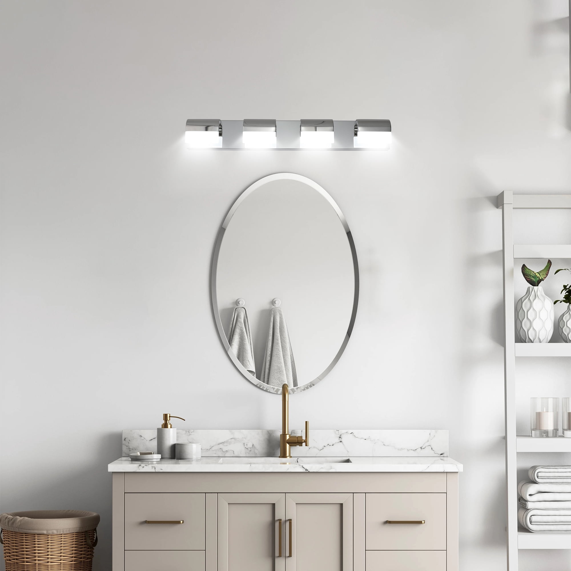 GCGAFUL 30 in. 4-Light Modern Chrome LED Vanity Light Bar with Acrylic Shades for Mirror, Shower, and Bathroom Decor
