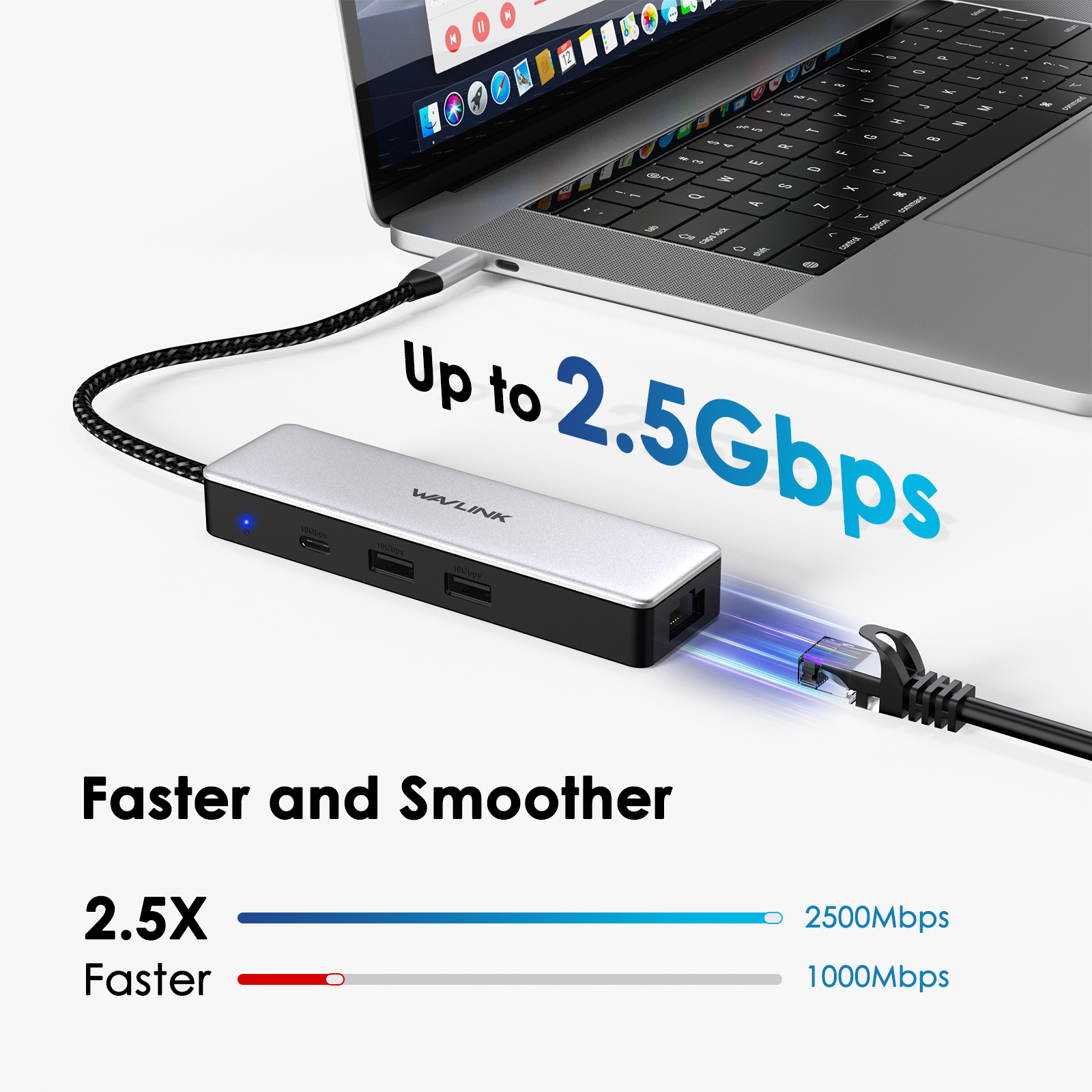 WAVLINK 4-in-1 USB-C Ethernet Hub, USB 3.2 Gen2 Hub with 1*10Gbps USB-C, 2*10Gbps USB-A and a 2.5Gbps Ethernet Port, Plug & Play