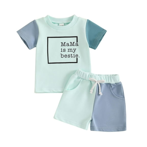 ZACPNCV Toddler Baby Girl Clothes Short Sleeve T Shirt Shorts Two-piece Set Newborn Outfit Baby Summer Mother's Day Clothes Blue 12-18 Months