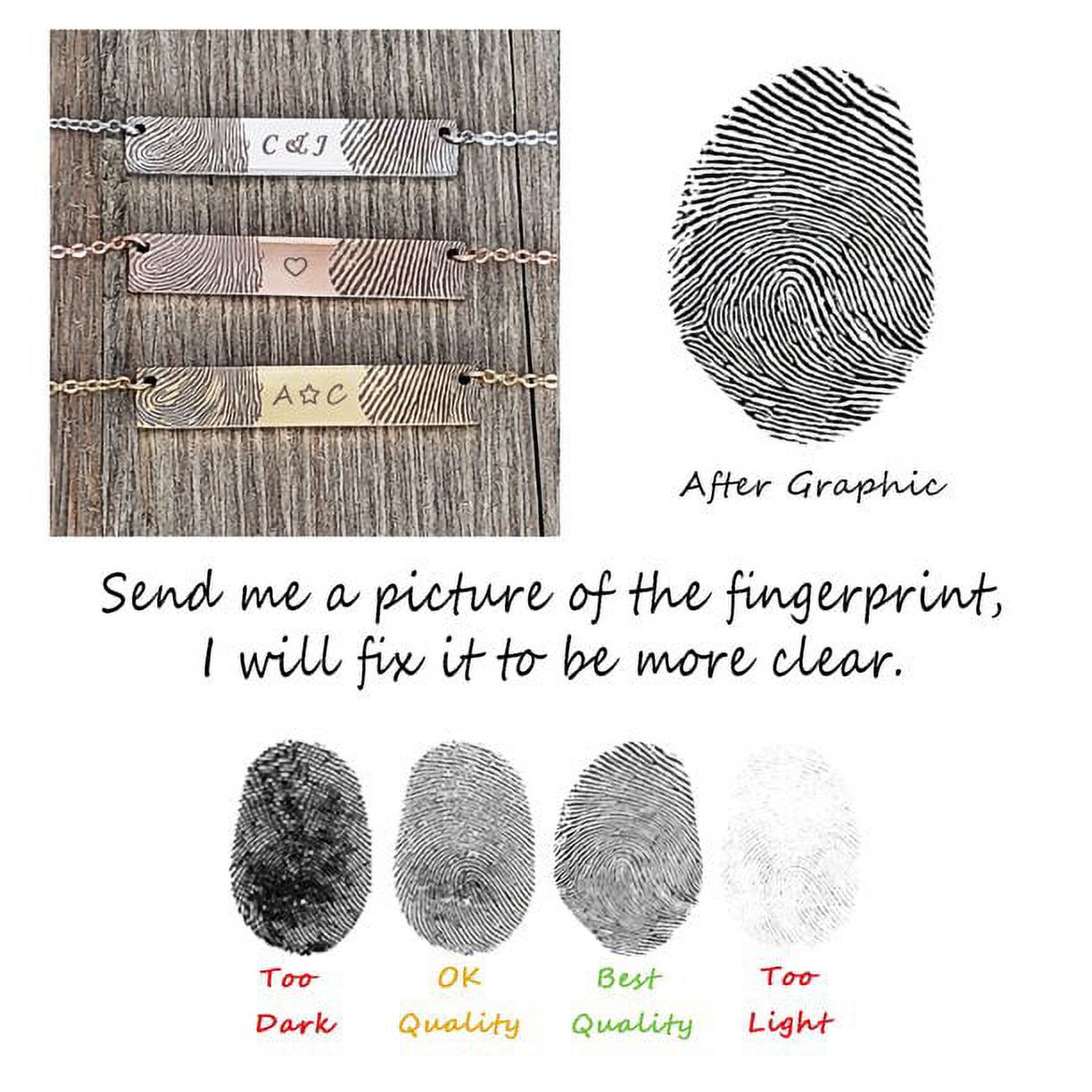 Personalized Actual Fingerprint Two Thumb Print Engraving Stainless Steel Keepsake Pendant Jewelry Bar Pendant Necklace with Gift Box [Gold]