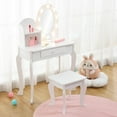 thumbnail image 2 of Girls' Vanity Set with Light and Mirror, Makeup Table and Stool for Kids, Wood Dressup Playset for 4-9, White, 2 of 8