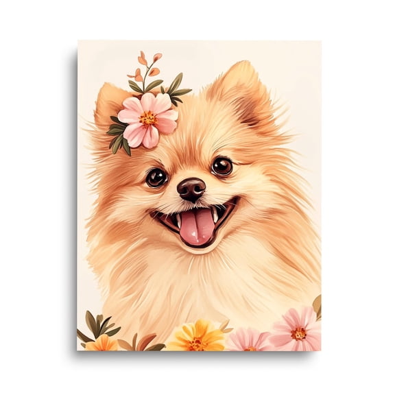 Pomeranian Print, Floral Dog Wall Art, Cute Puppy Poster, Pet Lover , Nursery Dog Decor, Girly Animal Artwork, Playful Doggo Home Decor #3718, Unframed Poster Size 8x12