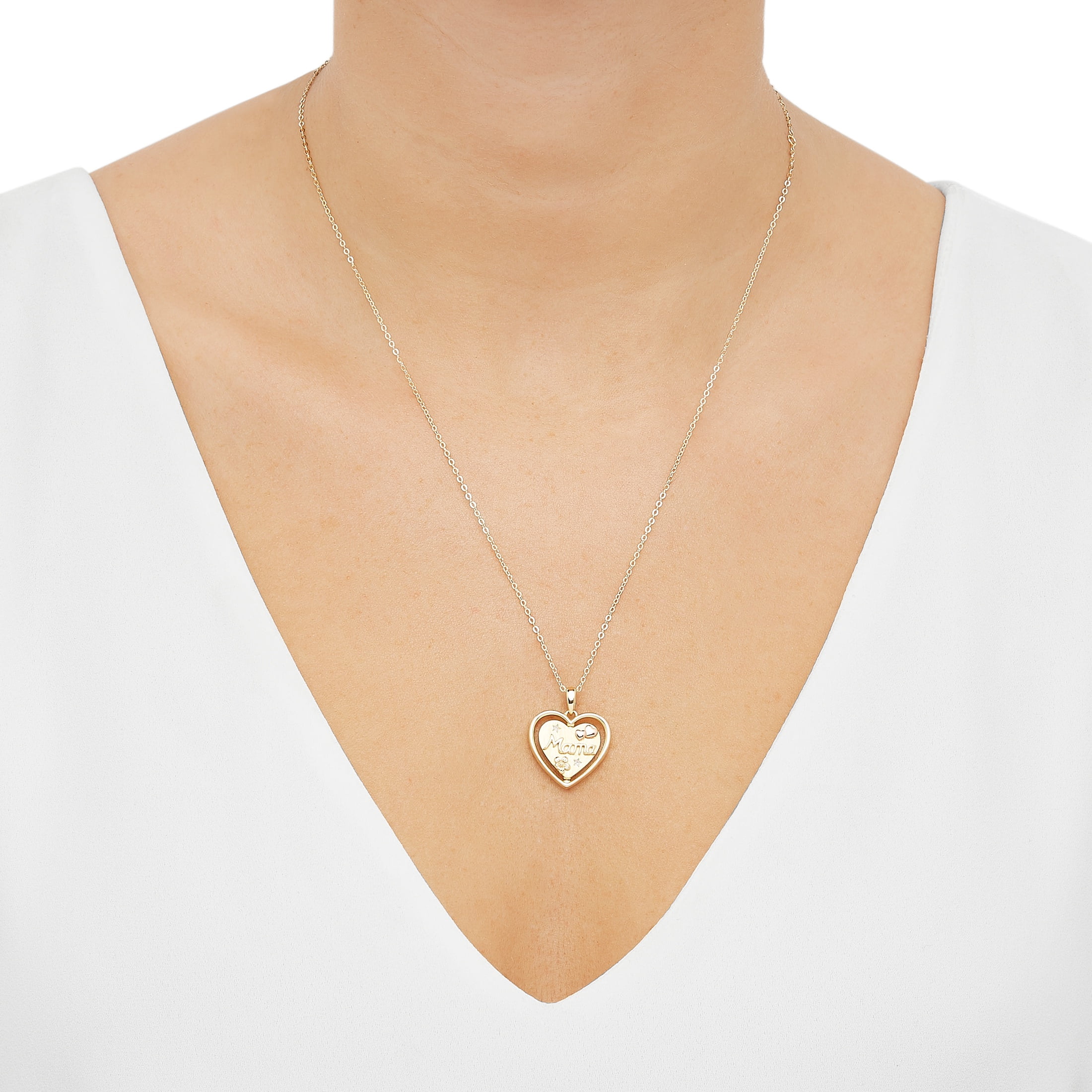 Brilliance Fine Jewelry Sterling Silver 14KT Gold Plated Spinning "Mama" Heart Pendant Necklace, 20"