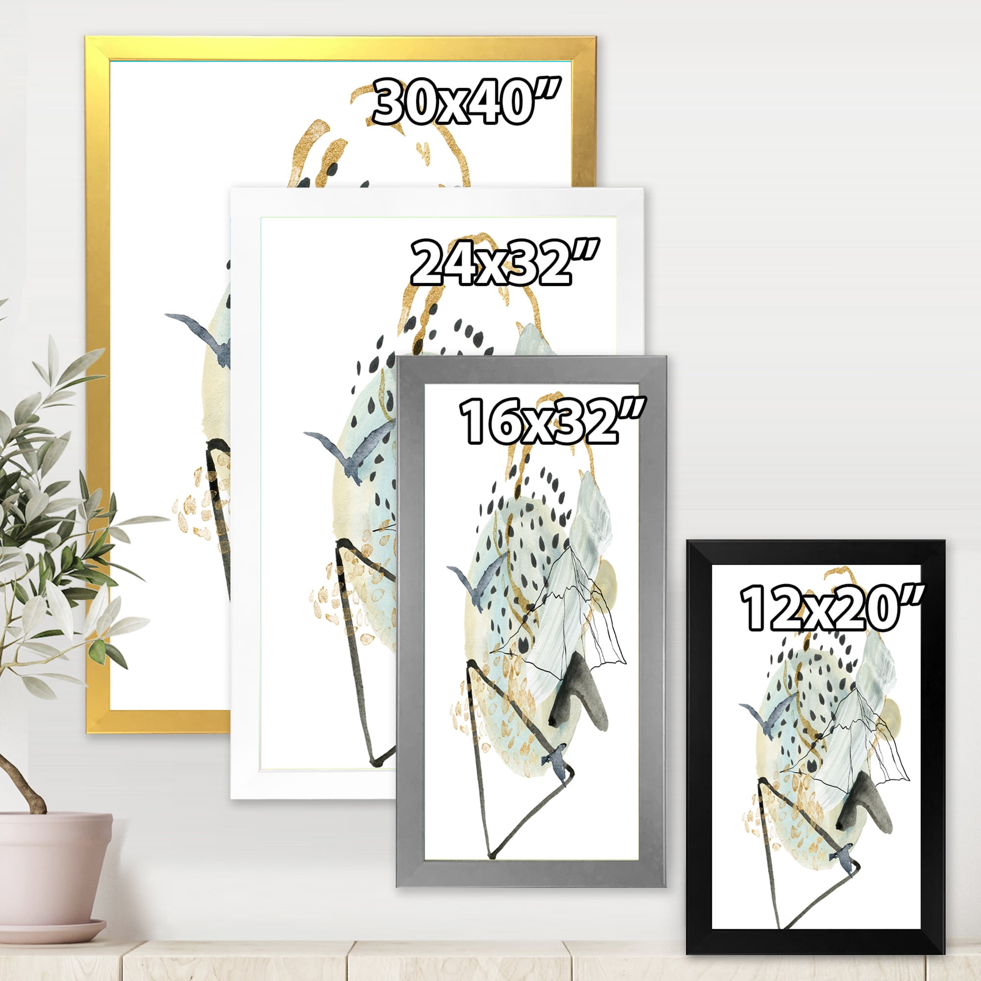 Designart 'Mountain Bird With Gouache Of Abstract Landscape' Modern Framed Art Print