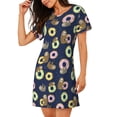 thumbnail image 2 of Uemuo Sloth with Donuts Pattern Women’s Nightdress – Casual Sleep Shirt, Soft Relaxed Fit Short-Sleeved Cotton Sleepwear for Home, Bedtime, and Lounging, 2 of 6
