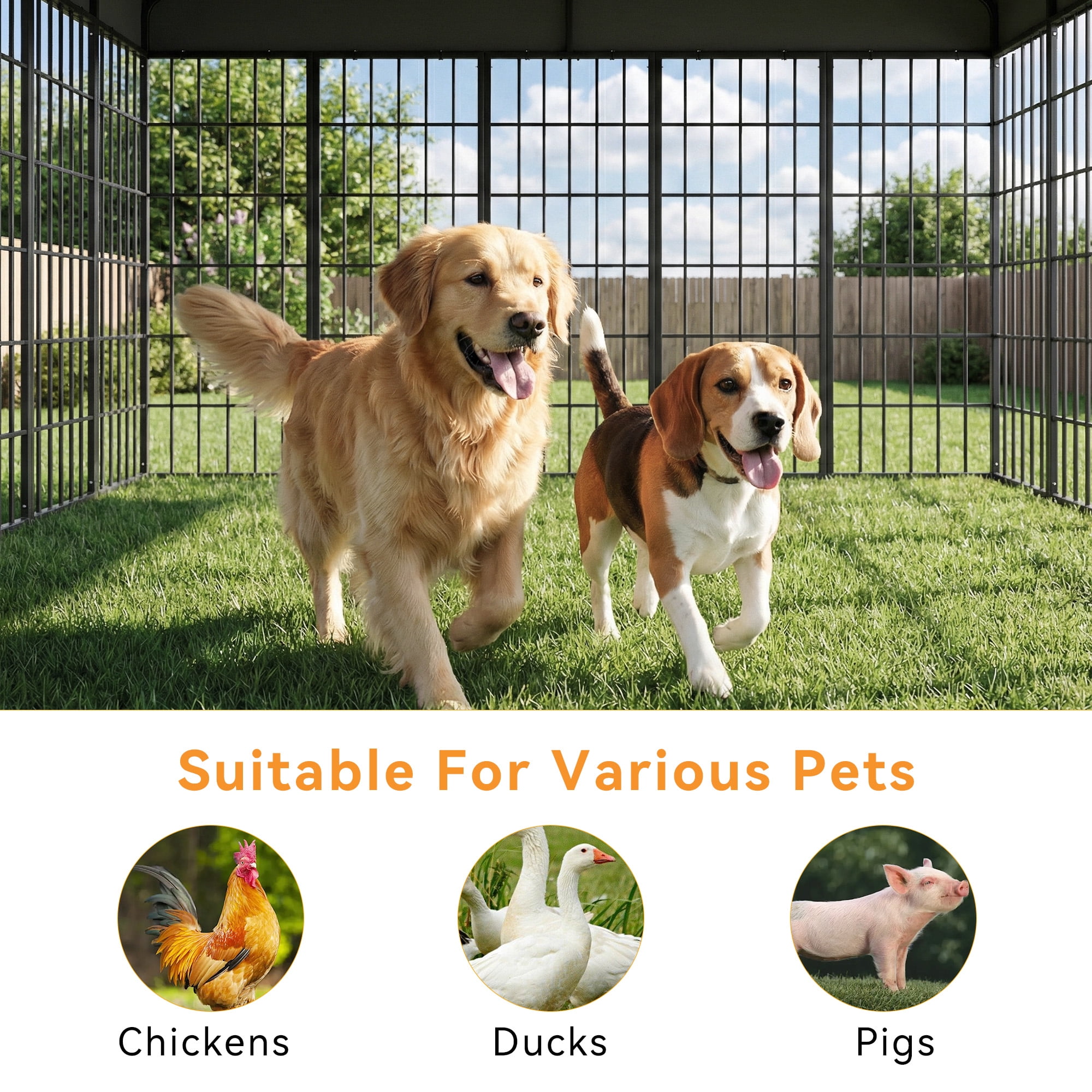 ALAULM Large Outdoor Dog Kennel,10x10FT Heavy-Duty Modular Dog Cage with Roof Dog Pens Outside with Double Doors & Weatherproof Cover Dog Enclosure for Patio,Garden