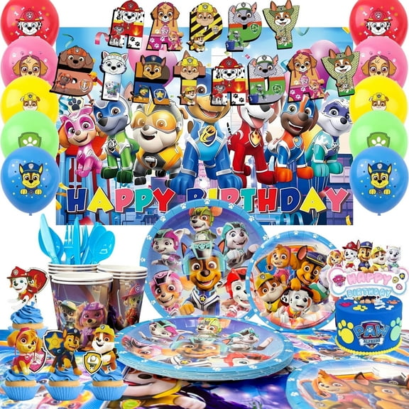 Paw Patrol Birthday Party Supplies, Paw Patrol Party Decorations & Tableware Sets - Paw Patrol cake Toppers Balloons Backdrops Cups etc. Paw Patrol Themed Birthday Party Decorations for Boys/Girls