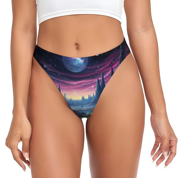 Balery Fantasy Landscape Starry Night Tangas de Algodón para Mujer con Estampado – Ropa Interior Sexy, Transpirable, G-string-Small