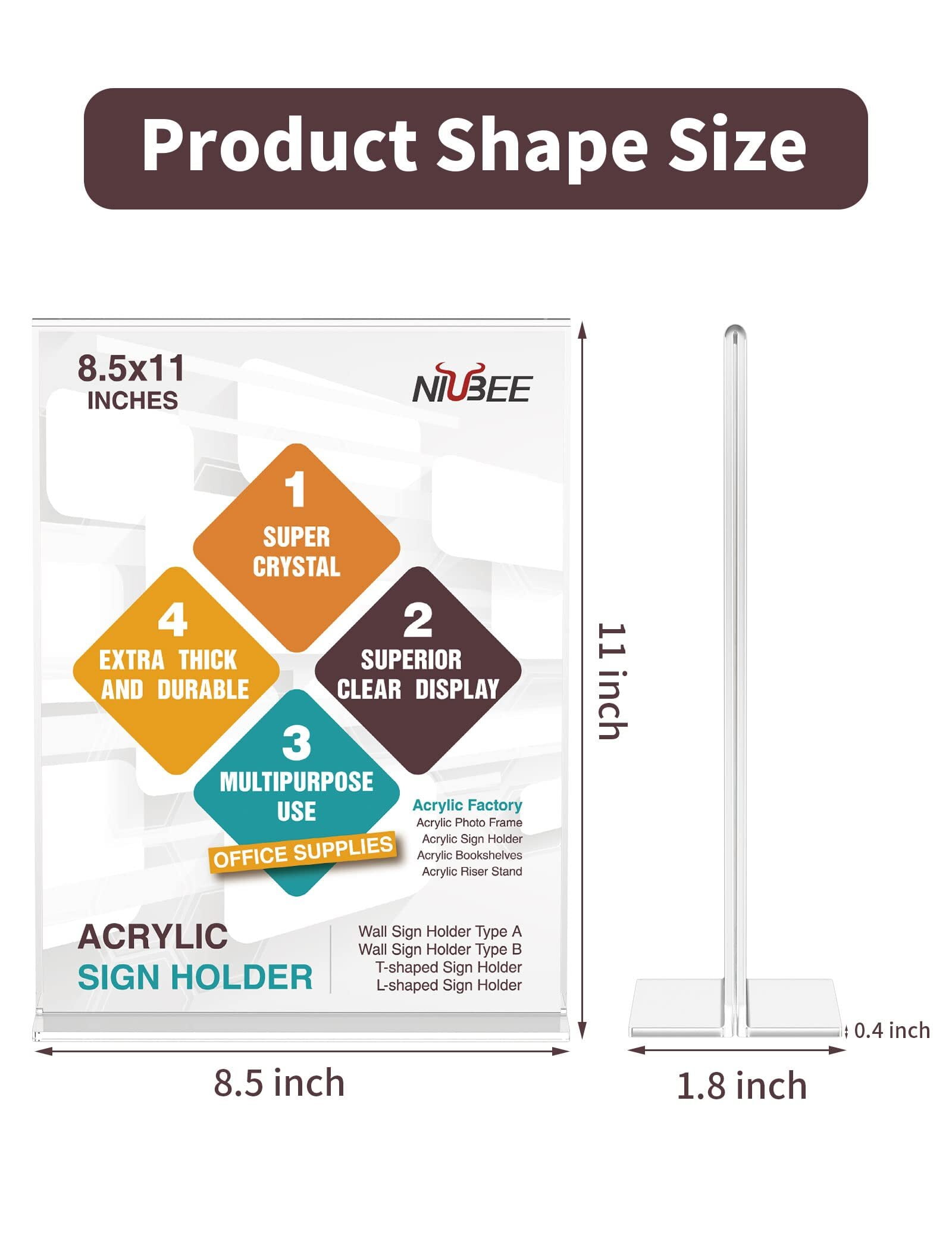 NIUBEE 6Pack Slant Back Acrylic Sign Holder 4 * 6 Inches for Business Decor, Clear Vertical Picture Frames, Desktop Flyer Holder Document Holder Paper