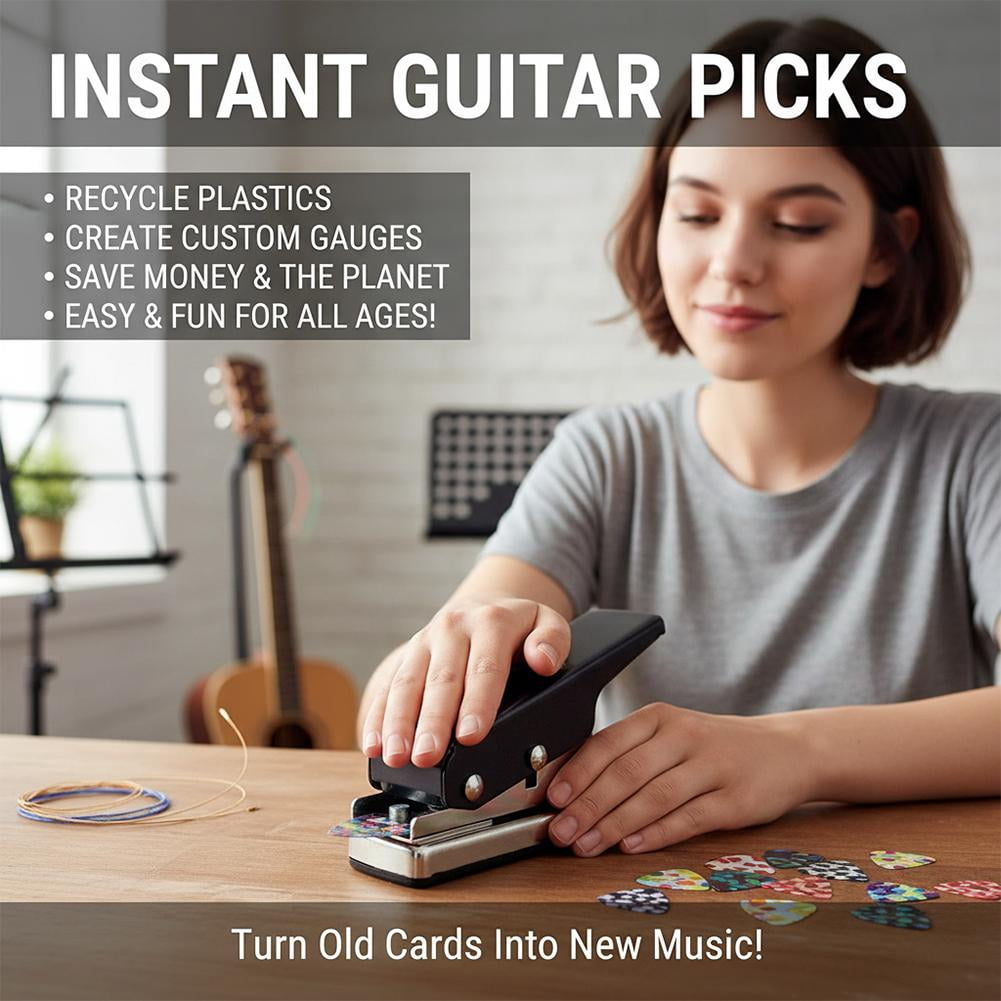 Guitar Pick Punch Maker Kit with 25 Colorful Sheets, Heavy Duty DIY Plectrum Cutter Tool Set for Custom Picks