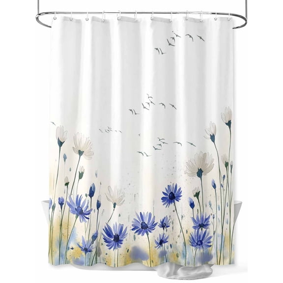 Fsddascl Botanical Flowers Shower Curtain Set - 72" x 78" Washable Bathtub Curtain with 12 Hooks, Watercolor Country Blue White Floral Waterproof Fabric Stall Shower Curtains for Bathroom/Bathtub