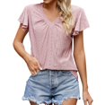 thumbnail image 2 of Workout Tops for Women Womens T-shirt Solid Short Sleeve Blouses V Neck Pleated Soft Tunic Tops, 2 of 4