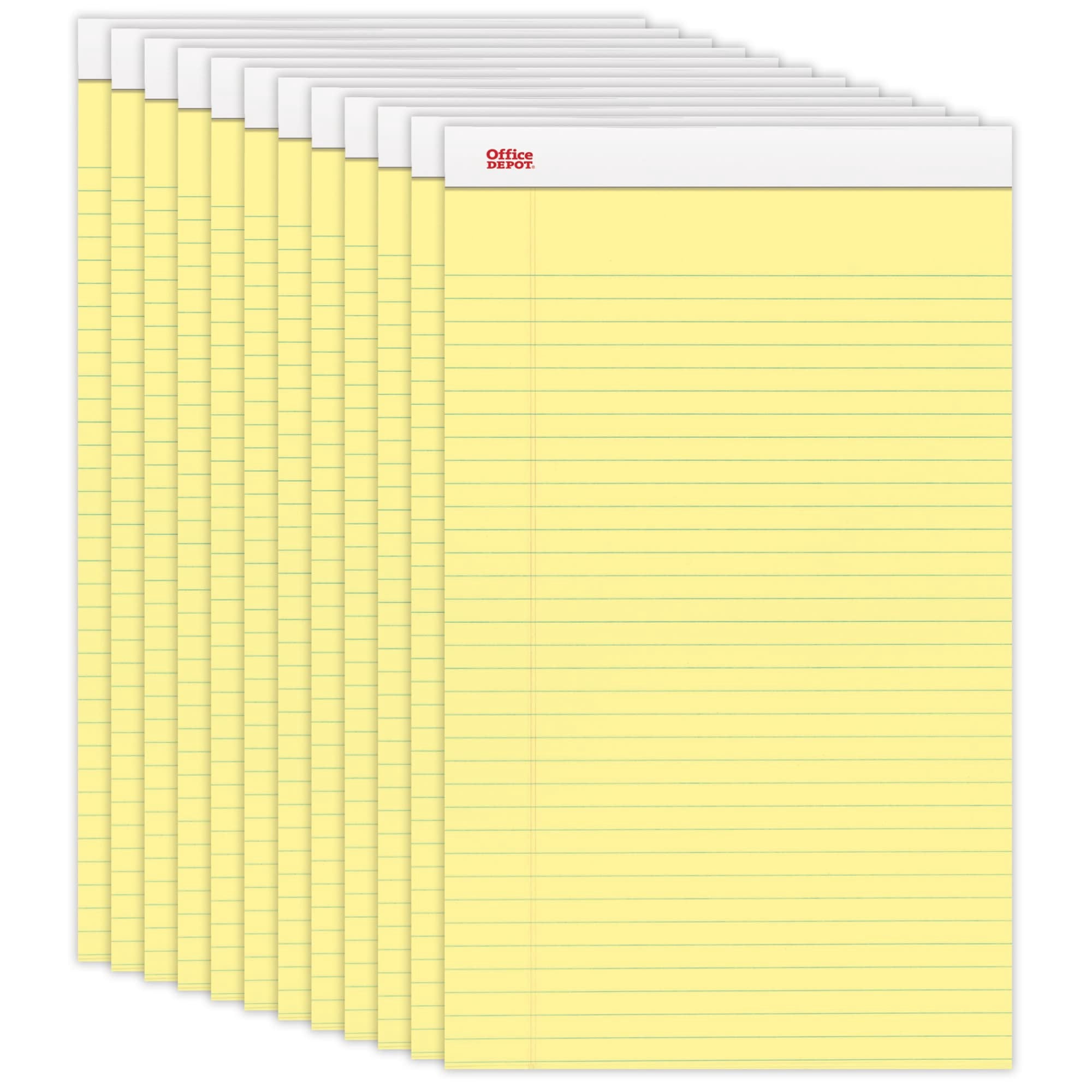 Office Depot Perforated Writing Pads, 8 1/2in. x 14in., Legal Ruled, 50 Sheets, Canary, Pack Of 12 Pads, 99420