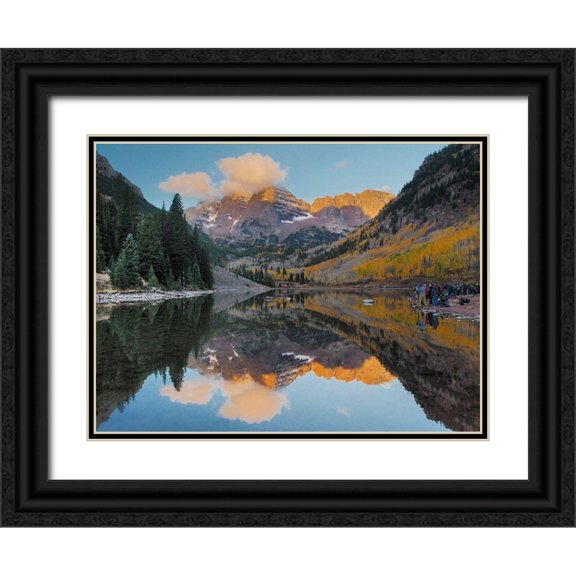 Eggers, Julie 24x19 Black Ornate Wood Framed with Double Matting Museum Art Print Titled - Colorado-Maroon Bells Mountain lake reflections in autumn sunrise