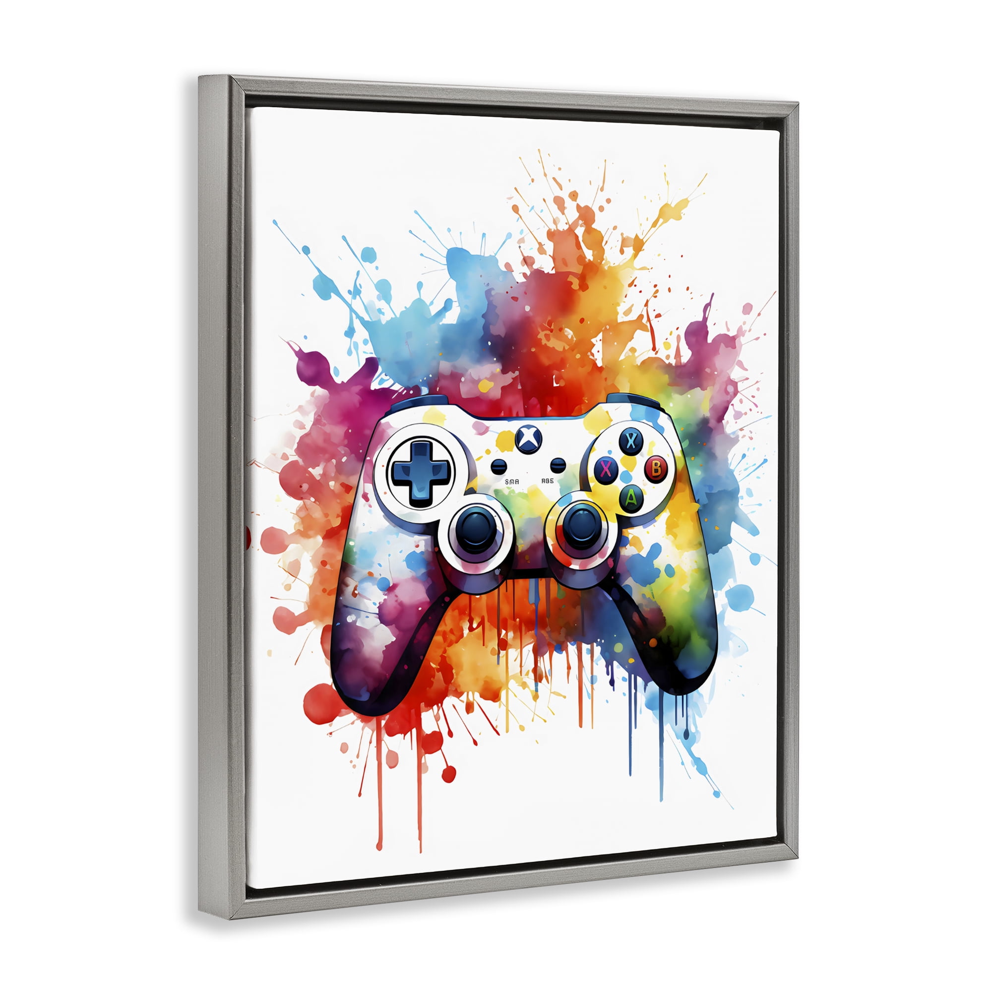 Stupell Industries Color Burst Game Controller Gray Framed Floater Canvas Wall Art, design by Creative Studio