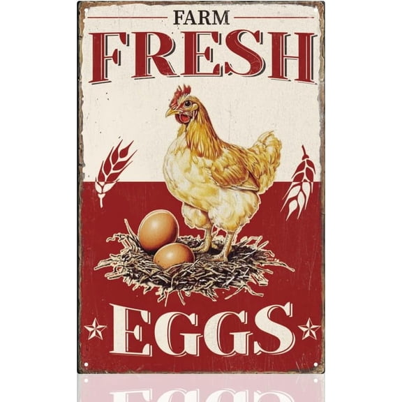 Farm Fresh Eggs Wall Decor for Kitchen Chicken Coop Metal Tin Sign Retro Wall Sign for Home Farmhouse Shop Store Market Decoration 8 x 12 Inch