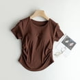 thumbnail image 2 of JGGSPWM T-Shirts d'Été pour Femmes Col Rond Manches Courtes Plissés Raccourcis avec Coussin de Poitrine Blouses de Mode Unies Café S, 2 of 4