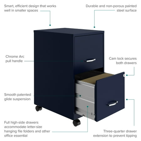 Space Solutions - 18" 2 Drawer Mobile Smart Vertical File Cabinet - Navy