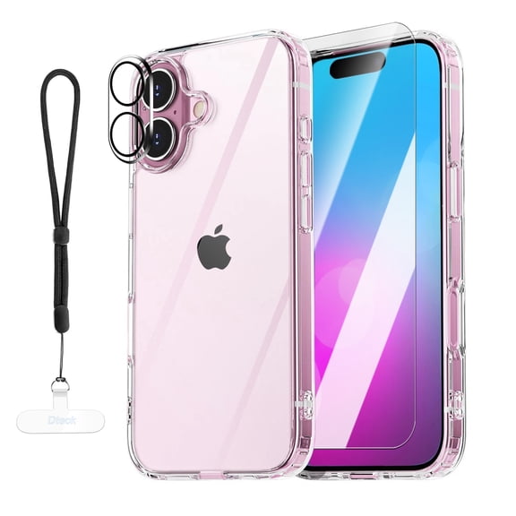 Dteck for iPhone 17 Case Clear, Anti-Yellowing Transparent Phone Cover with Screen Protector   Camera Lens Cover   Lanyard Wrist Stap, Shockproof Bumper for iPhone 17
