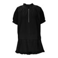 thumbnail image 4 of Women 2 Piece Lounge Sets Casual Short Sleeve Outfits Half Zip Puff Sleeve Top and Ruffled Shorts Set 2025 Fashion, 4 of 8