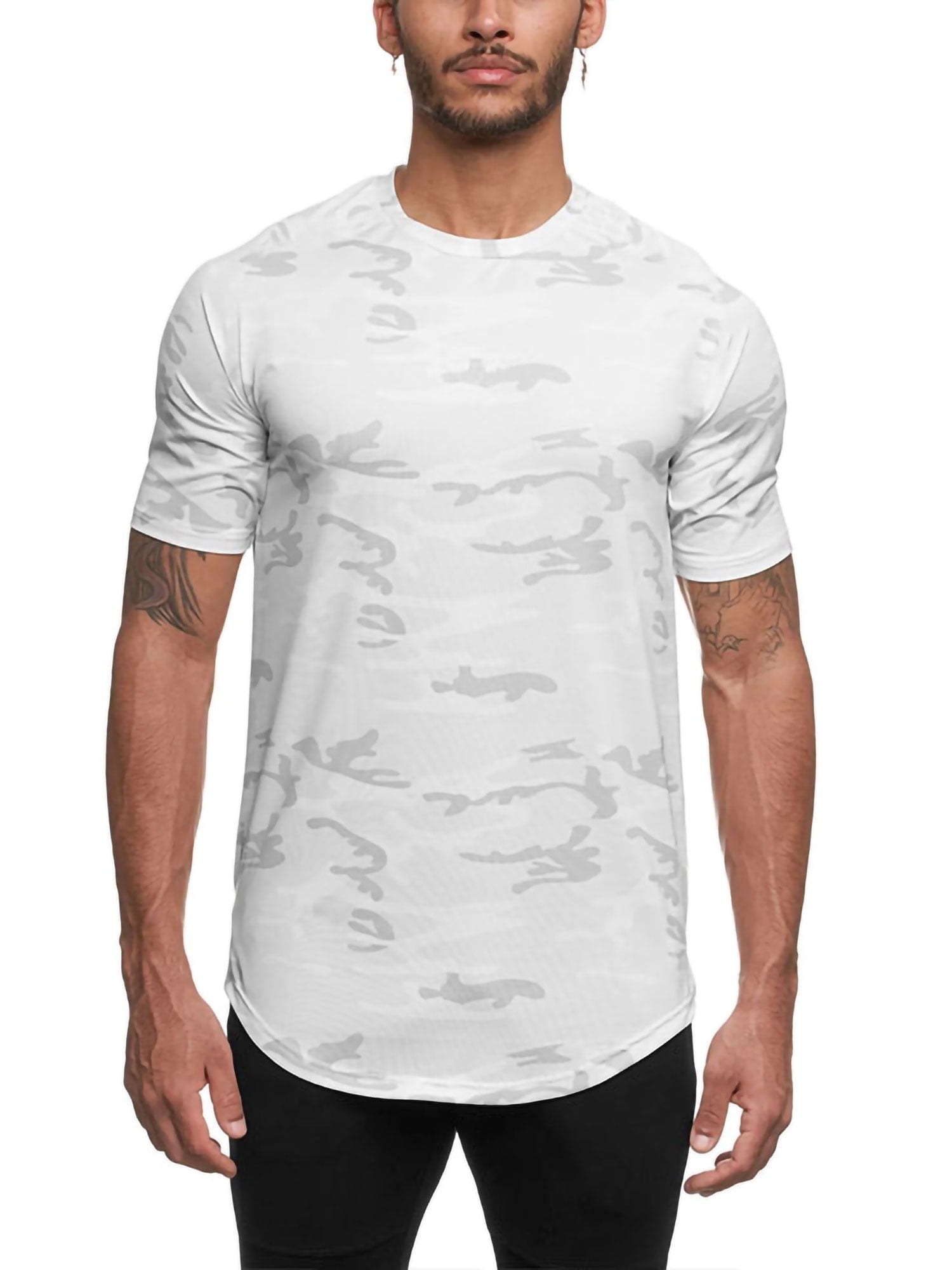 Men Summer Short Sleeve Tee T-Shirts Camo Casual Muscle Gym Sports Tops Blouse 