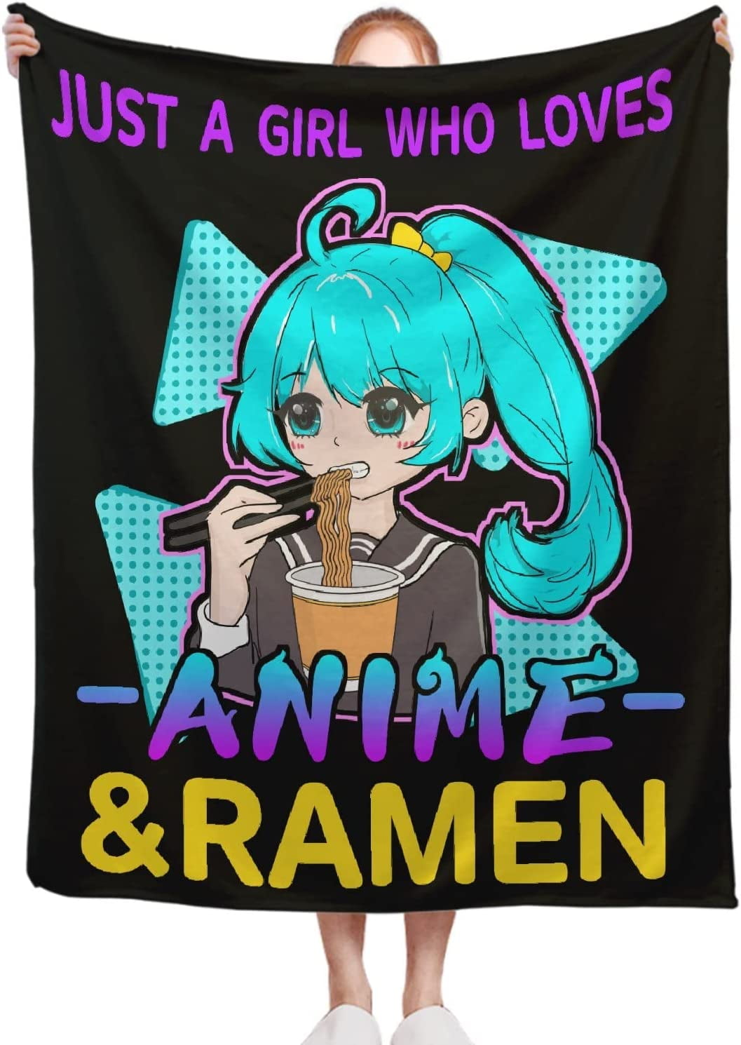 Just a Girl Who Loves Anime&Ramen Blanket Microfiber Flannel Throw