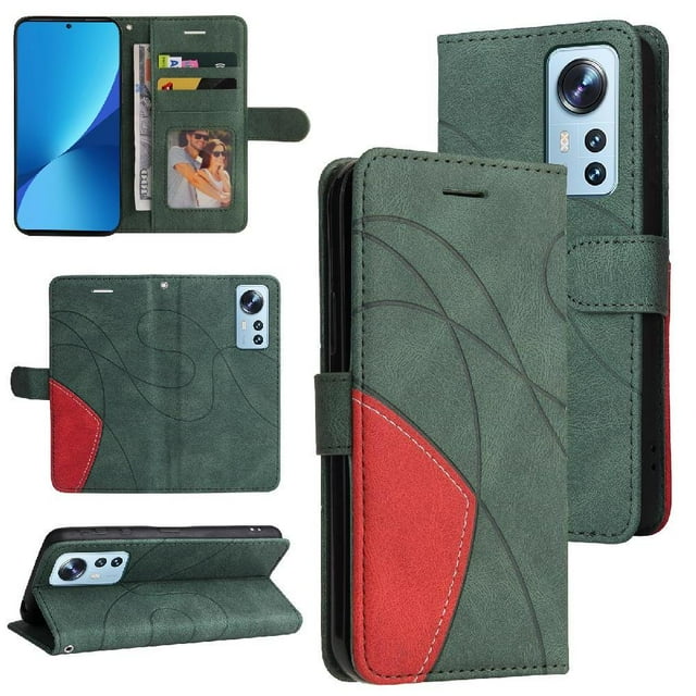 GANGXUN Flip Case for Xiaomi 12 Lite – Leather Wallet Cover with Card Slots, Kickstand & Color Stitching Protective Folio
