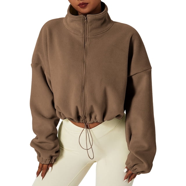 IMENGL Veste en Molleton à Fermeture Éclair Complète, Manches Longues, Col Montant, Marron TG, Taille M-2TG