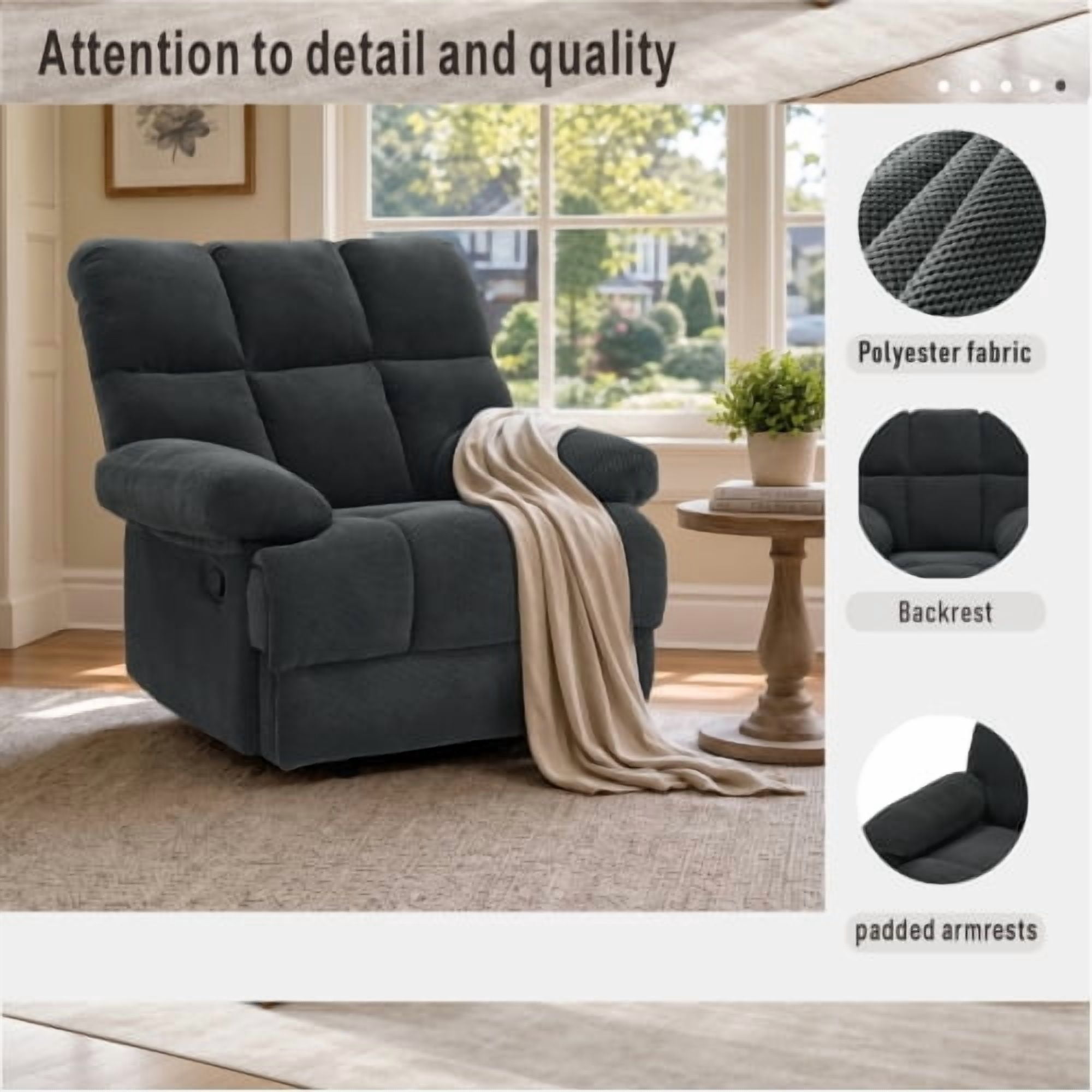 MOONMISS Modern Manual Rocker Recliner Chair, with nubby upholstery Fabric for Living Room,Gray