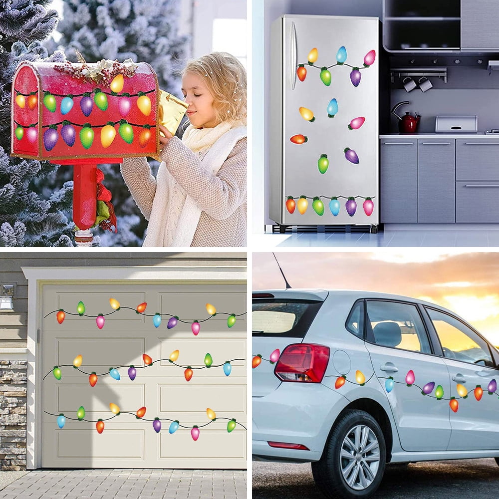 Corashan Christmas Decor Christmas Car Refrigerator Decorations Reflective Bulb Light Santa Deer