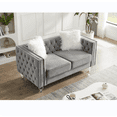 thumbnail image 2 of 60" 2-Seater Chesterfield Sofa, Tufted Velvet Loveseat Sofa Couch with 2 Plush Pillows, Crystal Legs and Nailhead Trim Arms, Diamond Comfy Sofa for Living Room, Office, Guests Room, Gray, 2 of 9