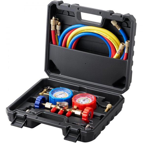 AC Gauge Set - 3 Way AC Manifold Gauge Set for R134A R22 R12 R502 Refrigerant, Gauges with 5ft Hoses, Couplers, Can Tap Works on Car Auto Charging and Evacuation