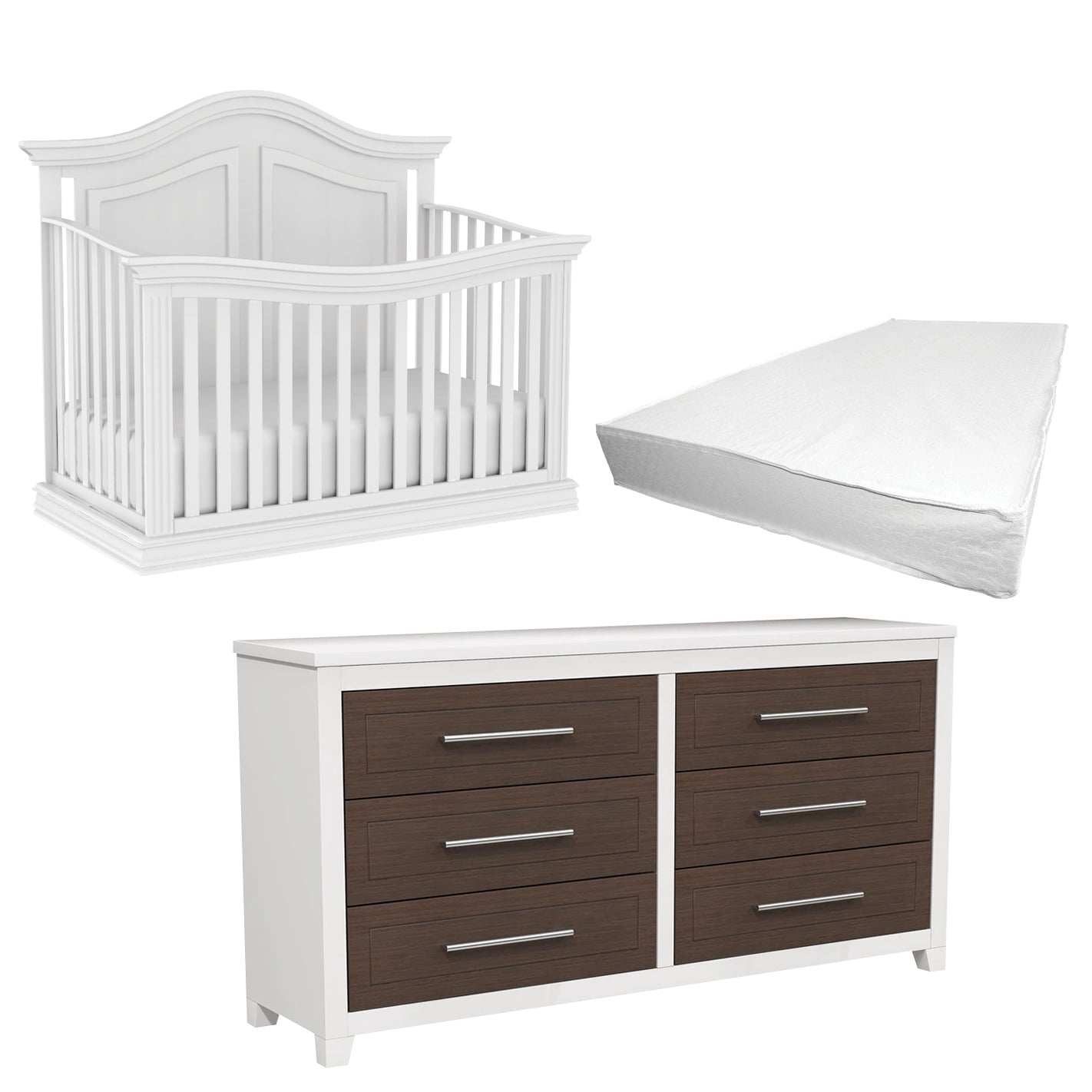 Bebelelo Nursery Bundle Nursery Double Dresser Changing Table Crib Baby Mattress 3 Piece Set