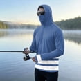 thumbnail image 2 of LTTVQM Men’s Outdoor UV Block Hooded Rash Guard Classic Two Tone Horizontal Stripe Print Built-in Full Face Cover Lightweight Cooling Boating Kayaking Shirt Royal Blue M, 2 of 6