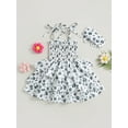 thumbnail image 4 of Wassery Toddler Kids Girls Dress Flower Print Tie Knot Straps Sleeveless Sling Dress 12M 18M 24M 2T 3T 4T 5T Infant Girls Summer Casual Ruffles Dress with Headband, 4 of 8
