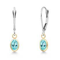 Gem Stone King 14K Two Tone Gold Blue Apatite Earrings for Women | 1.05 Cttw | Gemstone Birthstone | Oval 6X4MM