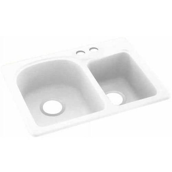 Swan Solid Surface EC Double Bowl Kitchen Sink (18" x 25") with 2 Faucet Holes