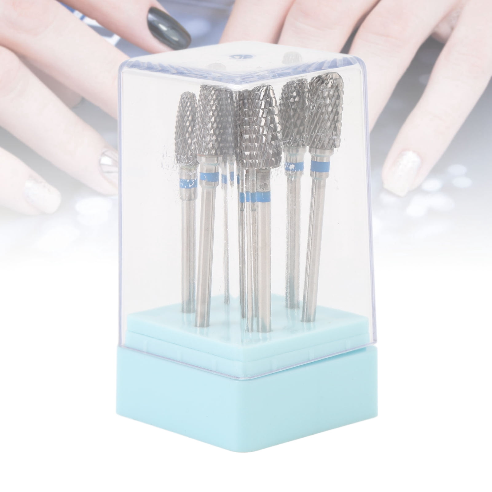 BIMZUC 7pcs Tungsten Carbide Nail Drill Bits Set Professional Manicure Grinding Head Kit Portable Nail Art Tool for Acrylic Gel Polish Removal with Storage Box