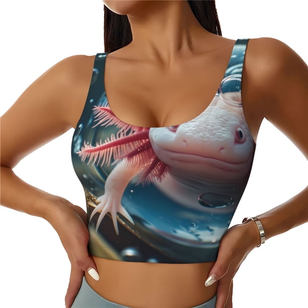 Balery Bubbles Axolotl Fantasy Sujetadores deportivos con espalda cruzada para mujer, acolchados, sin costuras, de alto impacto, ideales para yoga, gimnasio, entrenamiento y fitness.-XX-Large