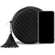 thumbnail image 4 of Bolso bandolera para mujer, bolso de hombro, cartera redonda con flecos, cartera de mano, bolso de noche, pequeño bolso de mano de piel sintética, cartera de moda con cadena, color negro, 4 of 5