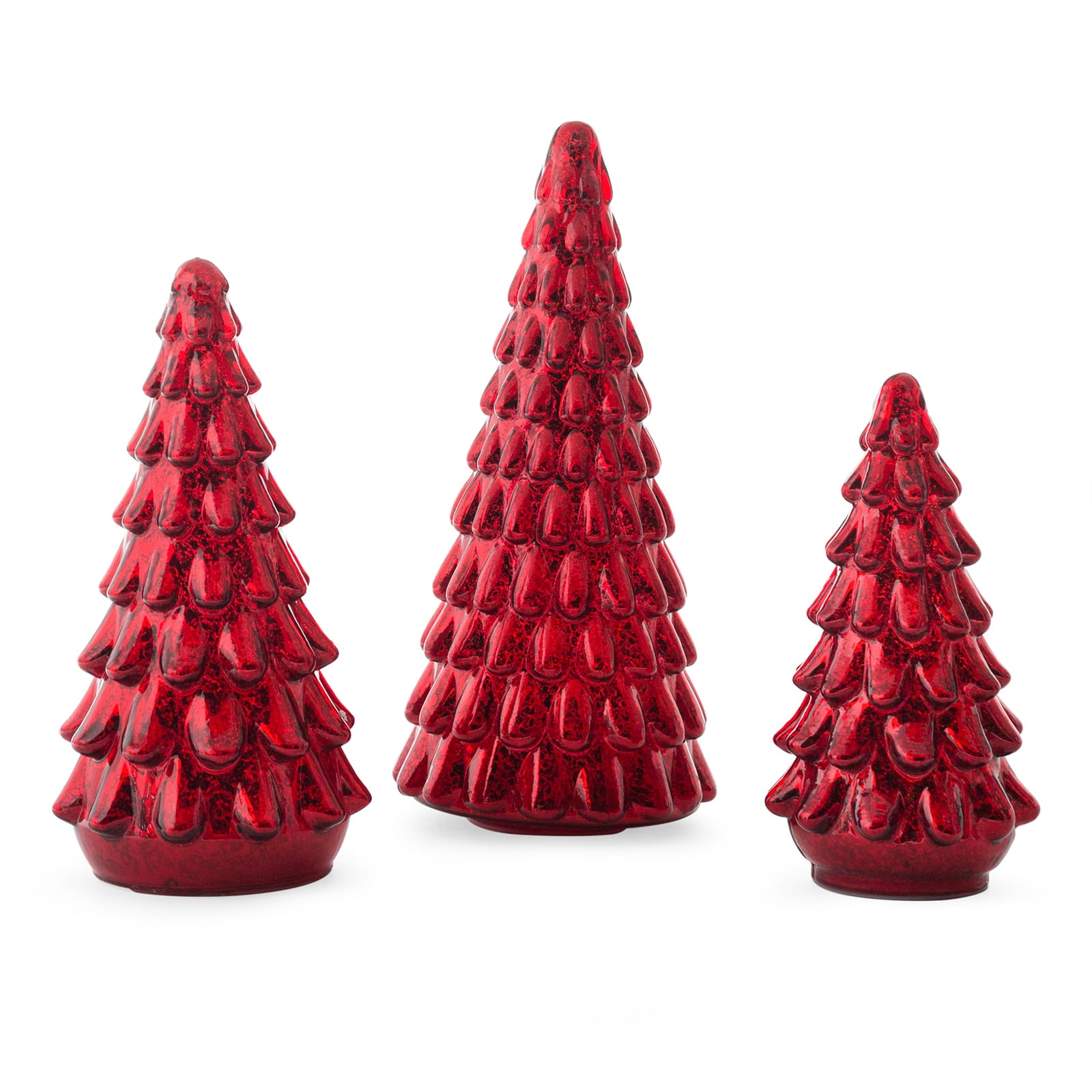 Christmas Trees Mercury Glass Set Of 3 Red Table Top Tree Decoration