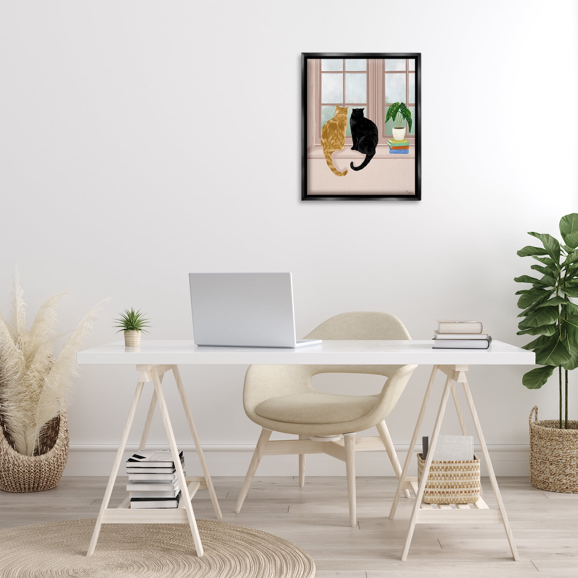 Stupell Industries Cat Pair in Windowsill Animals & Insects Painting Black Floater Framed Canvas Art Print Wall Art, 17 x 21