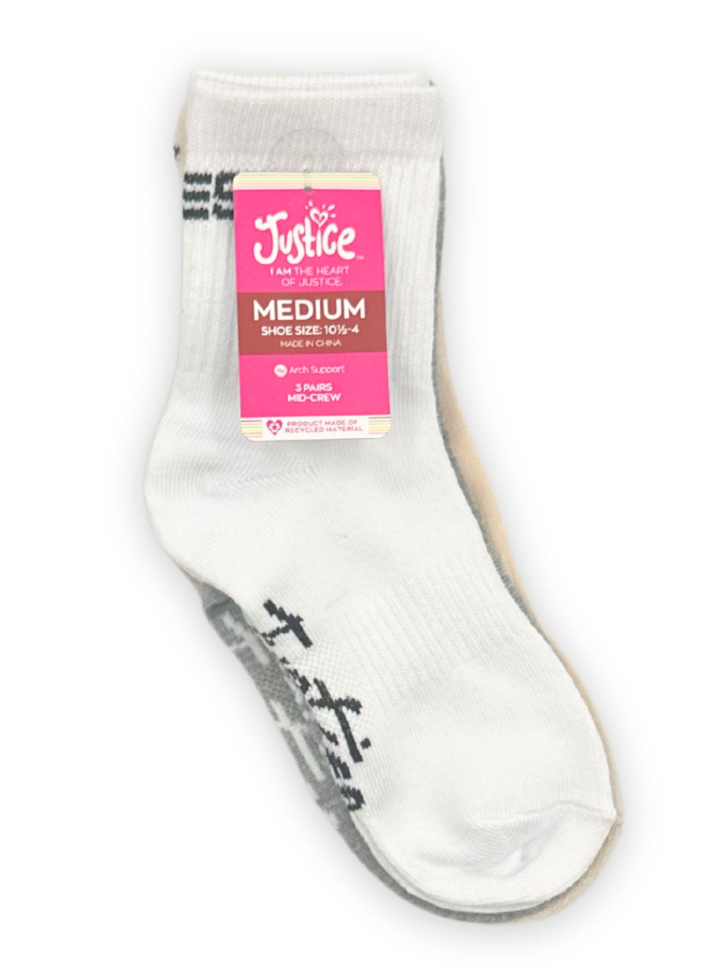 Justice Girls Mid Crew Socks 3-Pack, Sizes M-L - Walmart.com