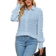 thumbnail image 1 of Camisa de punto suizo para mujer, puños fruncidos, botonadura única, cuello vuelto, blusa de ocio de manga larga abombada, 1 of 7