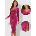 thumbnail image 2 of DARING DIVA Long Sleeves V Neck Wrap Ruched Split Cocktail Evening Dress
 L Hot Pink, 2 of 6
