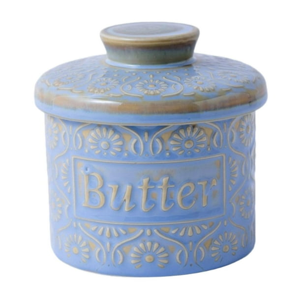 Mantequera francesa con tapa de cerámica, gran capacidad, ideal para decoración del hogar azul claro