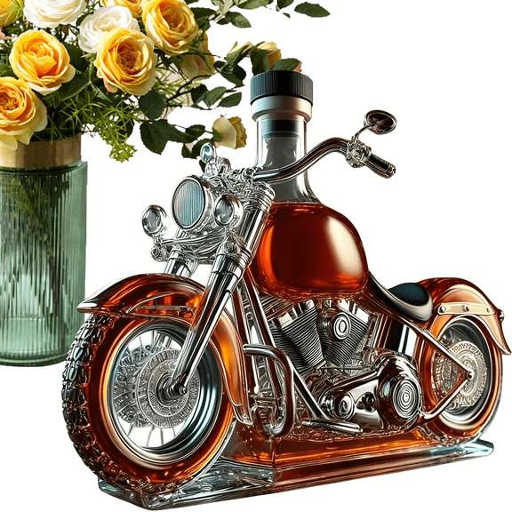 BPPEG Whiskey Bottle Motorcycle Shaped, Novelty Glass Decanter 3D Sculpted Creative Empty Wine Bottles, Whiskey Decanter For Men Dad Boyfriend Motorcycle Lovers