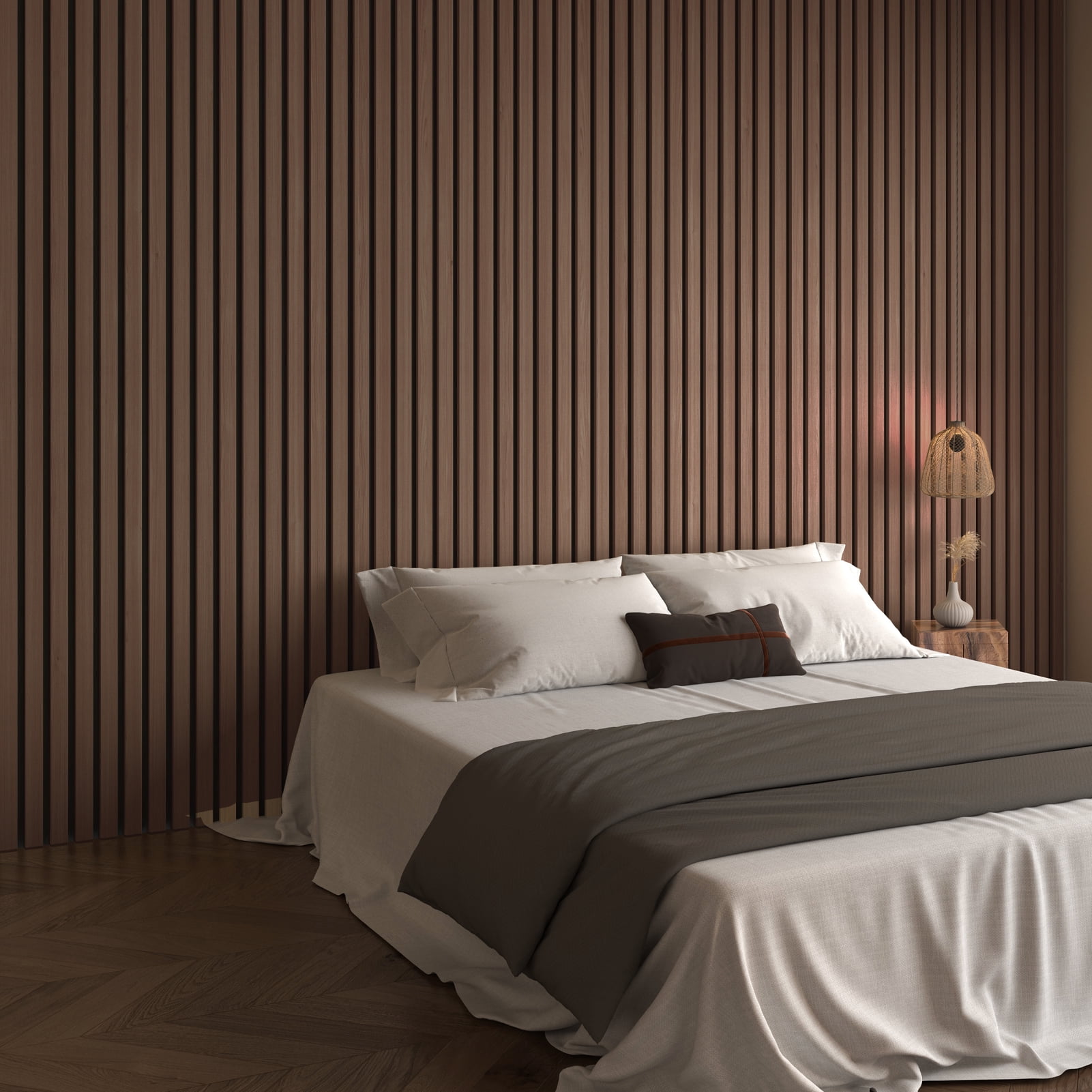 20Pcs 24" x 12" Wood Slat Acoustic Wall Paneling for Modern Interior wall Decor,MDF Accent Wooden Wall Panels, 40 Sq.ft,Deep Walnut