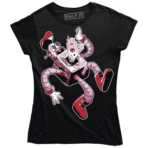 Funny Looking Robot Falling Down Printed Design women's T-Shirt